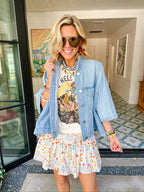 DELICATE FLORAL BLOOMS SKIRT - WHITE