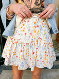 DELICATE FLORAL BLOOMS SKIRT - WHITE