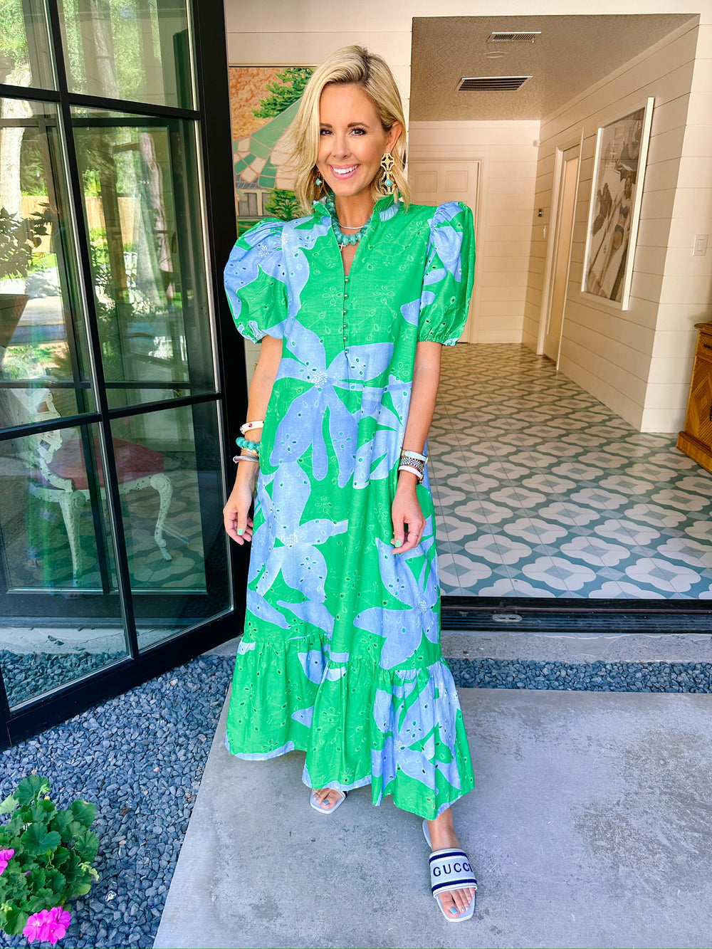 ECHOES OF A BLOOM EYELET MIDI DRESS - GREEN
