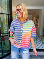 ON THE COLORFUL ROUTE STRIPE SHORT SLEEVE CARDIGAN