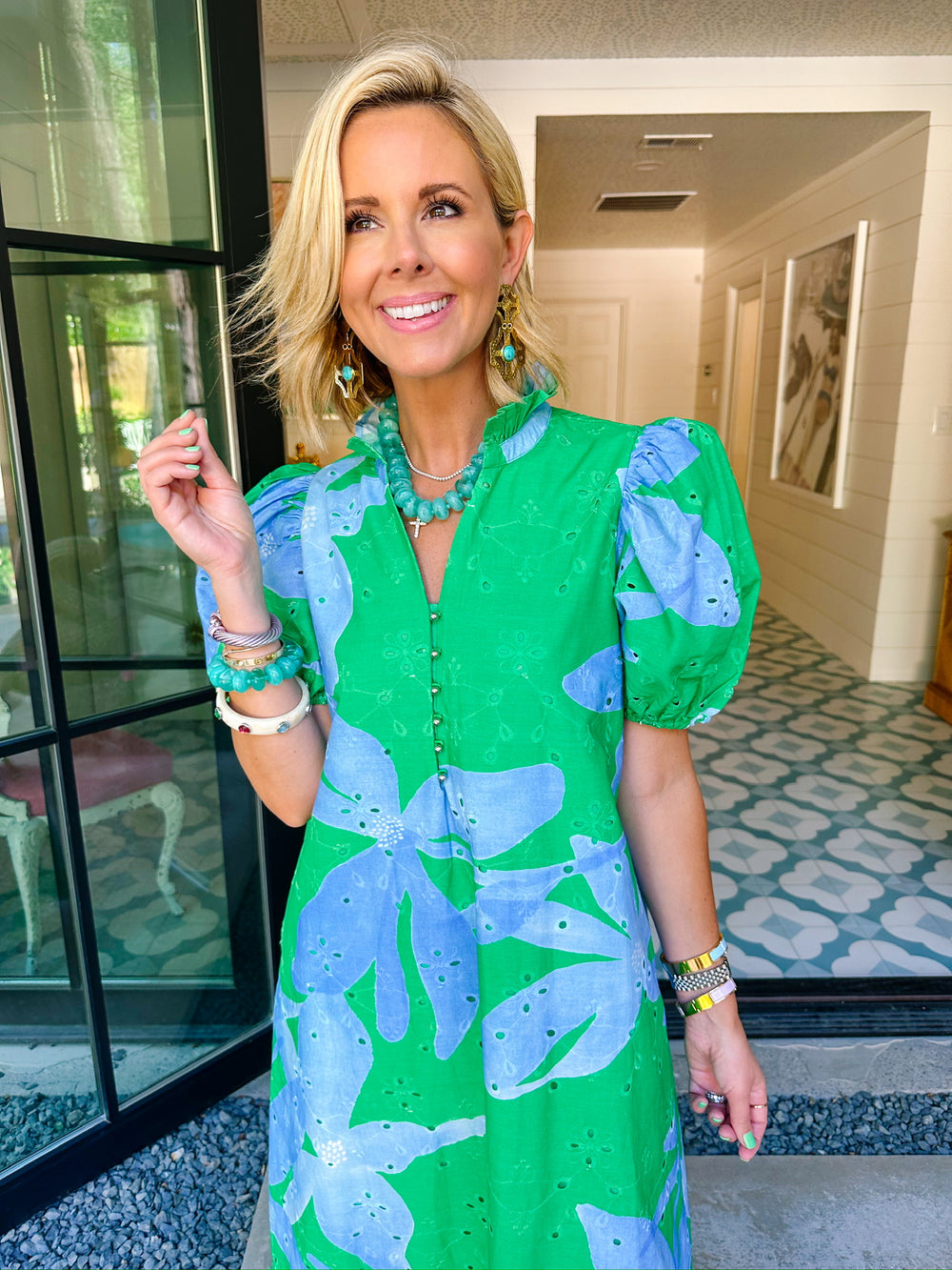 ECHOES OF A BLOOM EYELET MIDI DRESS - GREEN