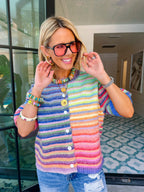 ON THE COLORFUL ROUTE STRIPE SHORT SLEEVE CARDIGAN