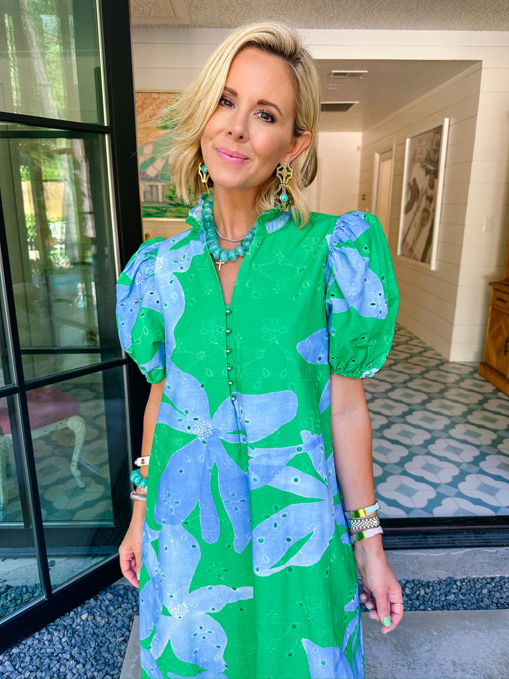 ECHOES OF A BLOOM EYELET MIDI DRESS - GREEN