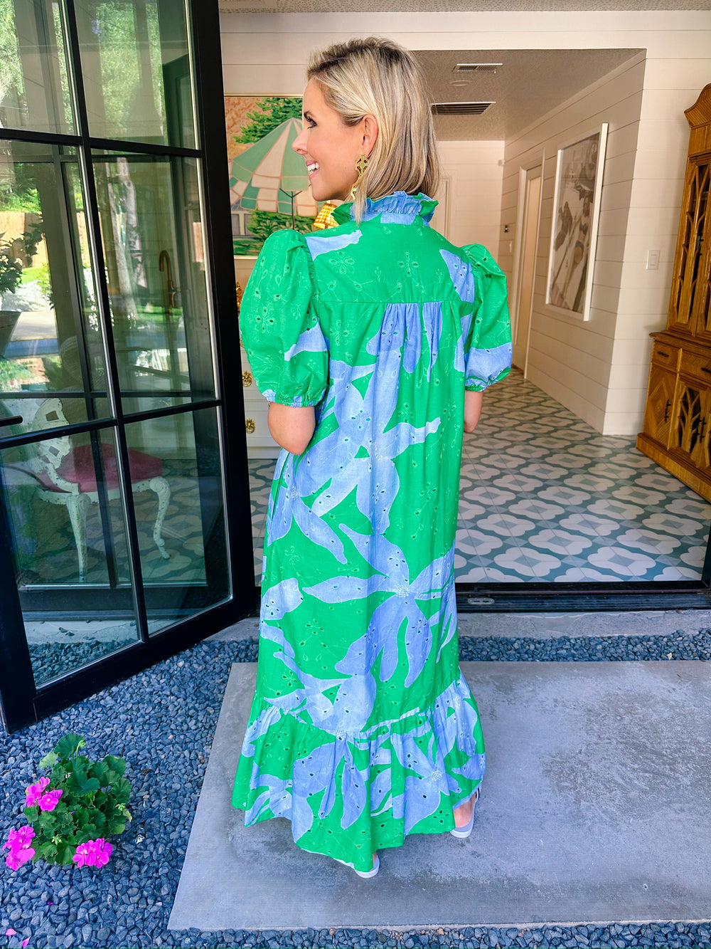 ECHOES OF A BLOOM EYELET MIDI DRESS - GREEN