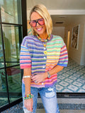 ON THE COLORFUL ROUTE STRIPE SHORT SLEEVE CARDIGAN