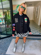 WEST COAST RODEO VARSITY BOMBER JACKET - BLACK