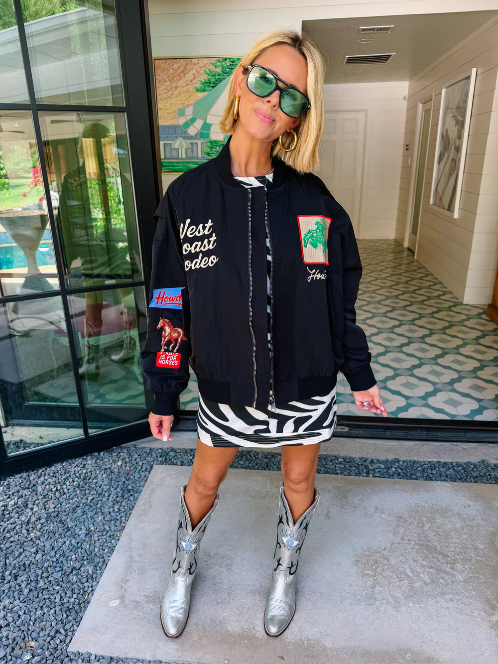 WEST COAST RODEO VARSITY BOMBER JACKET - BLACK