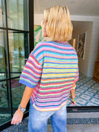 ON THE COLORFUL ROUTE STRIPE SHORT SLEEVE CARDIGAN