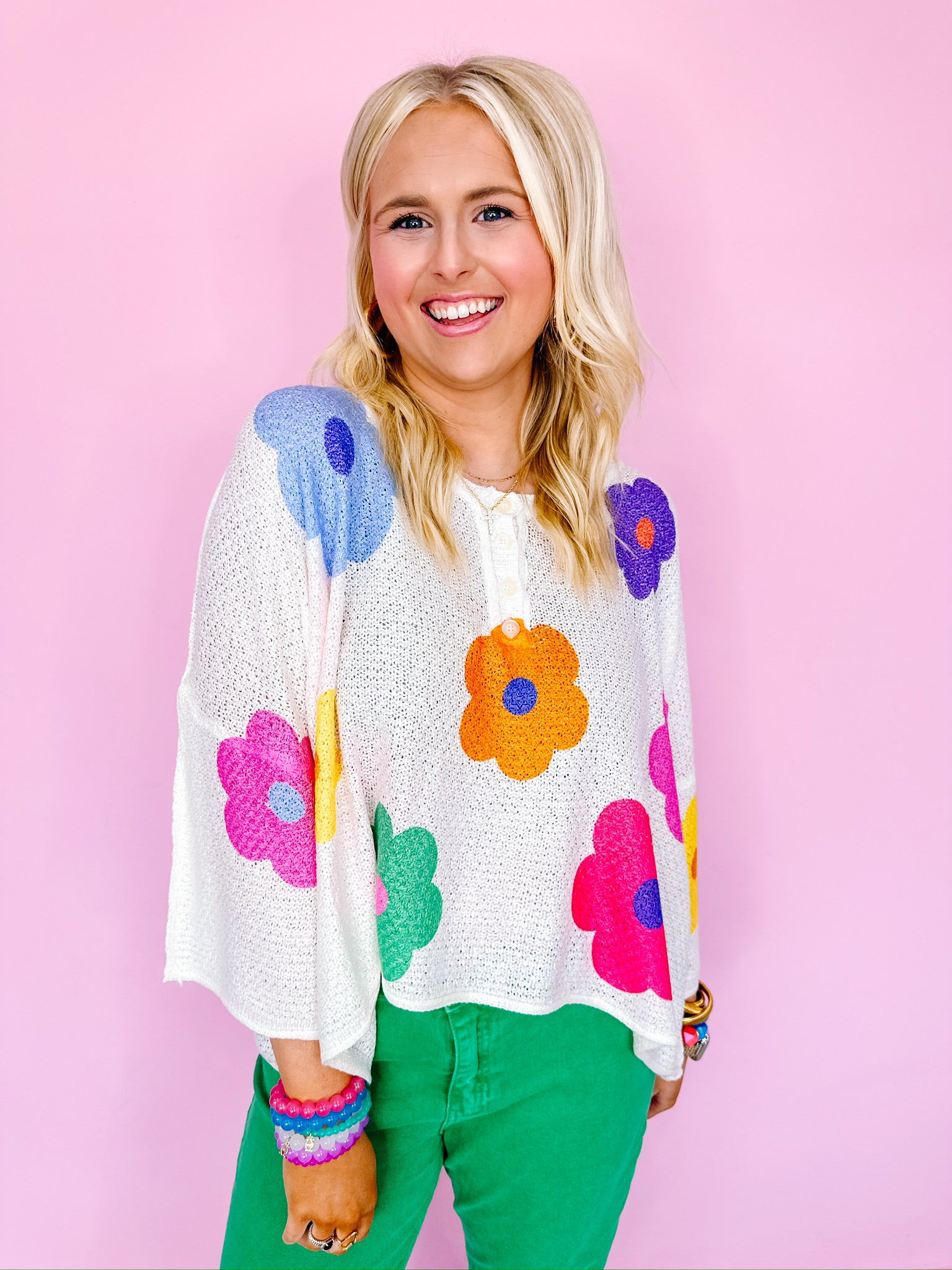 POPS OF FLORAL LIGHT WEIGHT SWEATER
