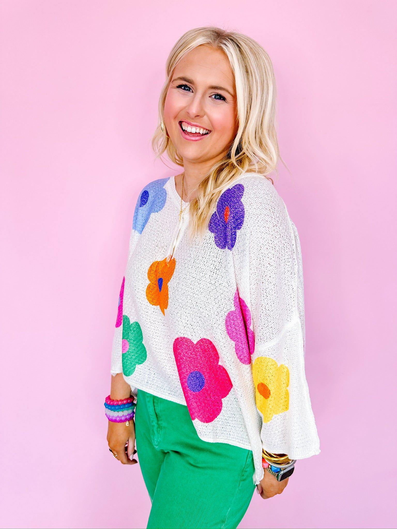POPS OF FLORAL LIGHT WEIGHT SWEATER
