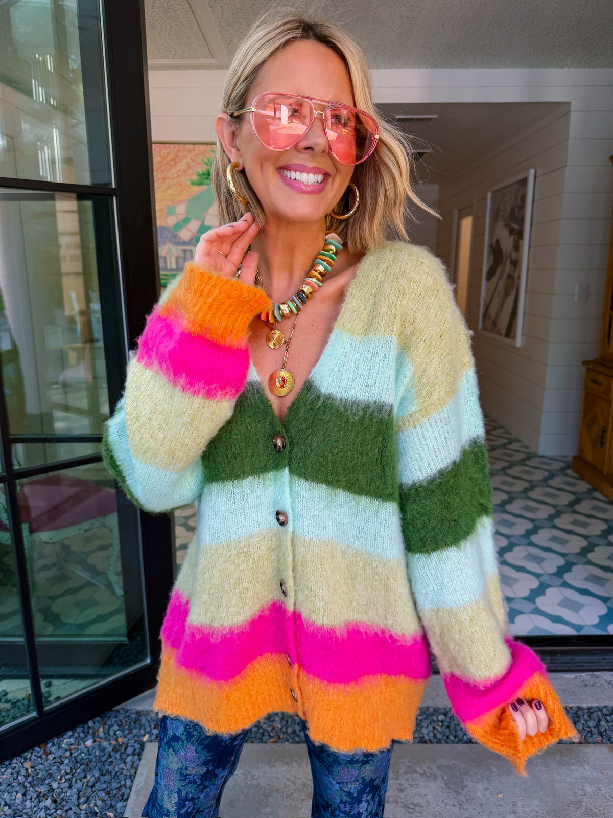 CHANGE OF SCENERY COLORBLOCK STRIPE CARDIGAN