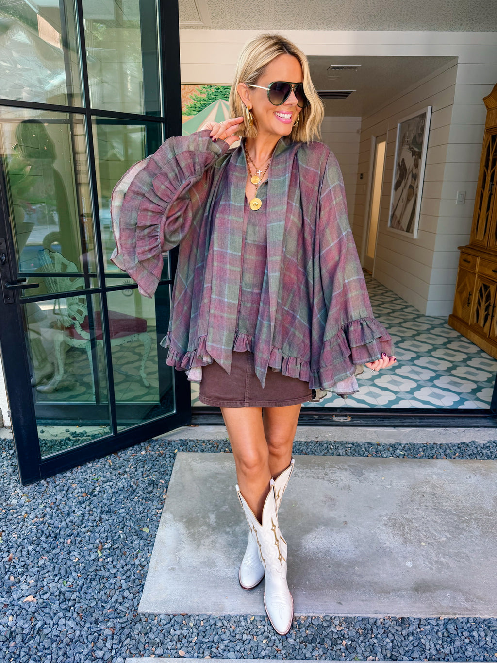 THE MOMENT IS YOURS PLAID LONGSLEEVE TOP - BURGUNDY