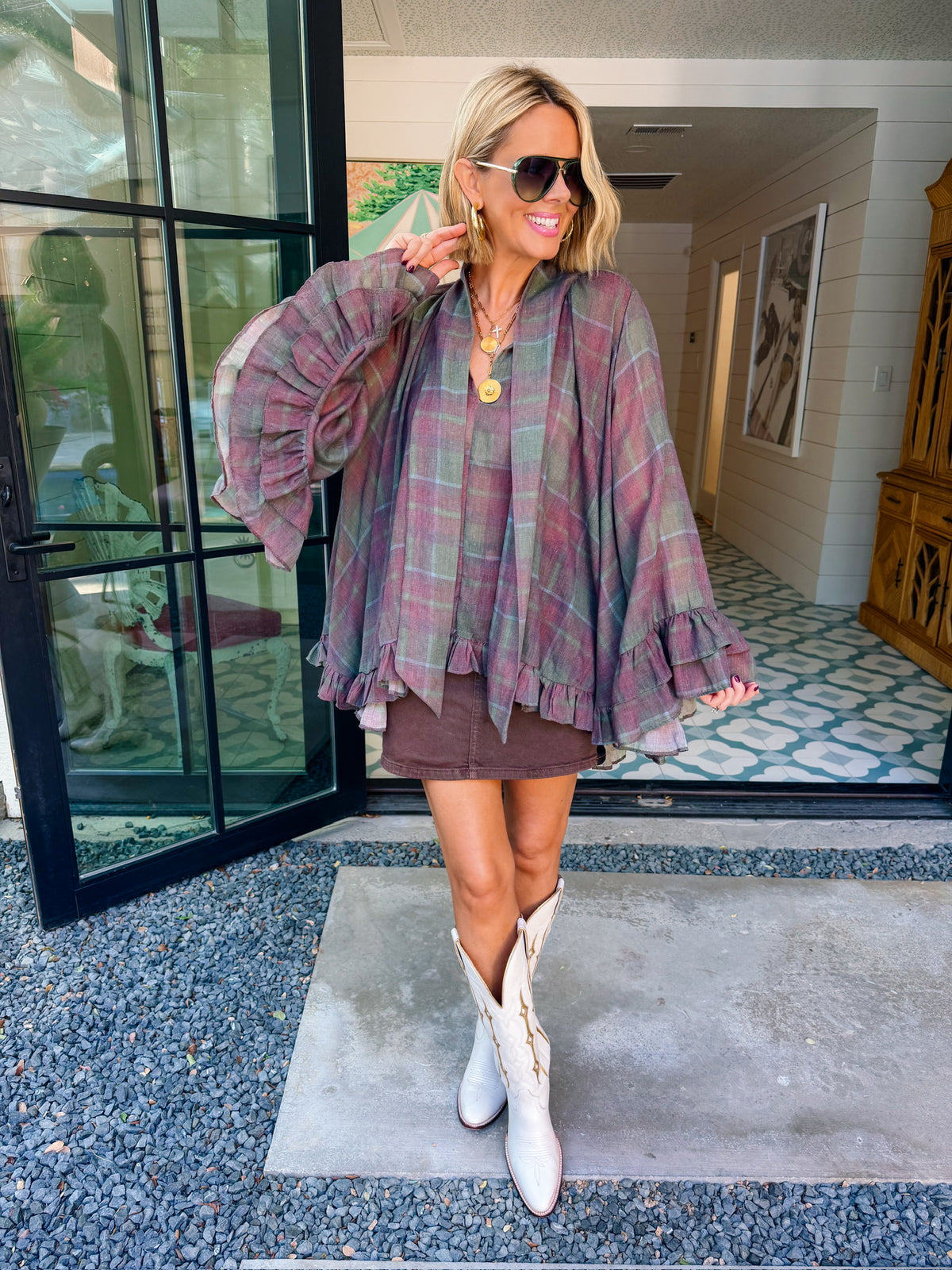 THE MOMENT IS YOURS PLAID LONGSLEEVE TOP - BURGUNDY