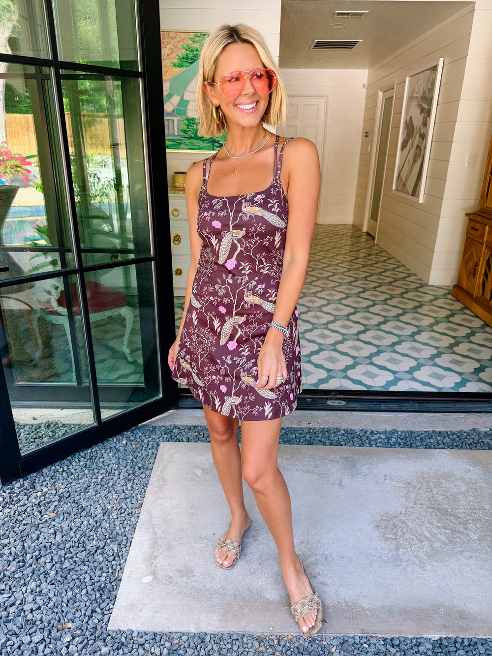 A GARDEN TO REMEMBER PEACOCK ATHLETIC DRESS - BROWN