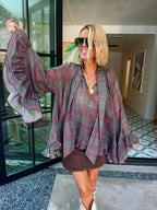 THE MOMENT IS YOURS PLAID LONGSLEEVE TOP - BURGUNDY