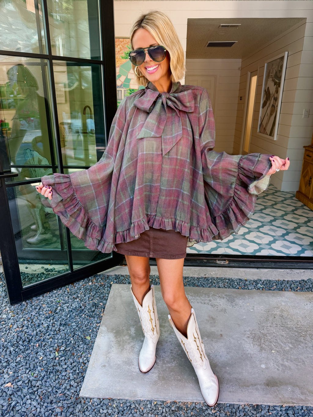 CHEYENNE COLORBLOCK DENIM SKIRT - BLACK/BROWN