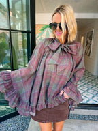 THE MOMENT IS YOURS PLAID LONGSLEEVE TOP - BURGUNDY