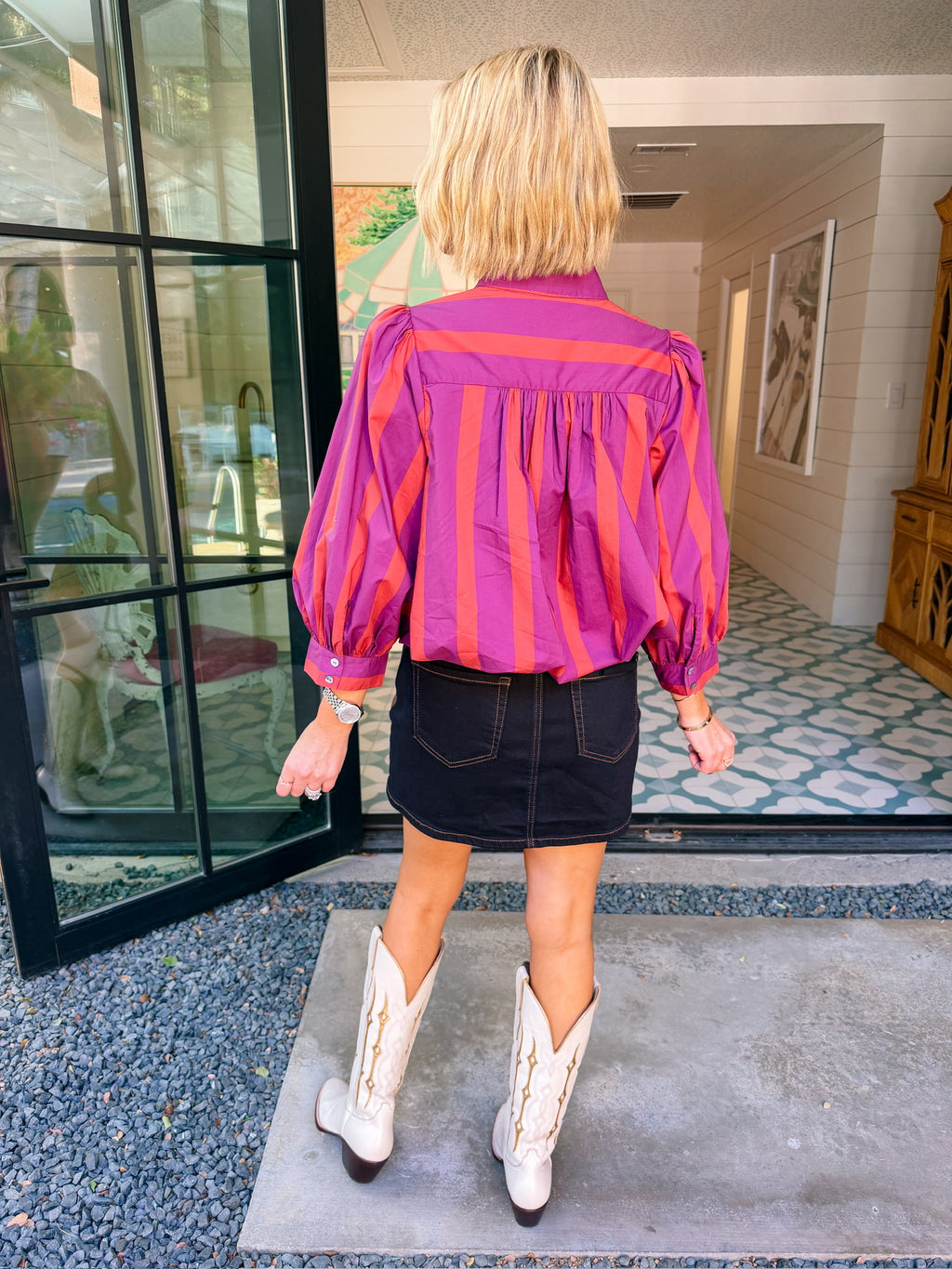 A NEW PATH FORWARD PANKOU STRIPE TOP - PLUM/RUST