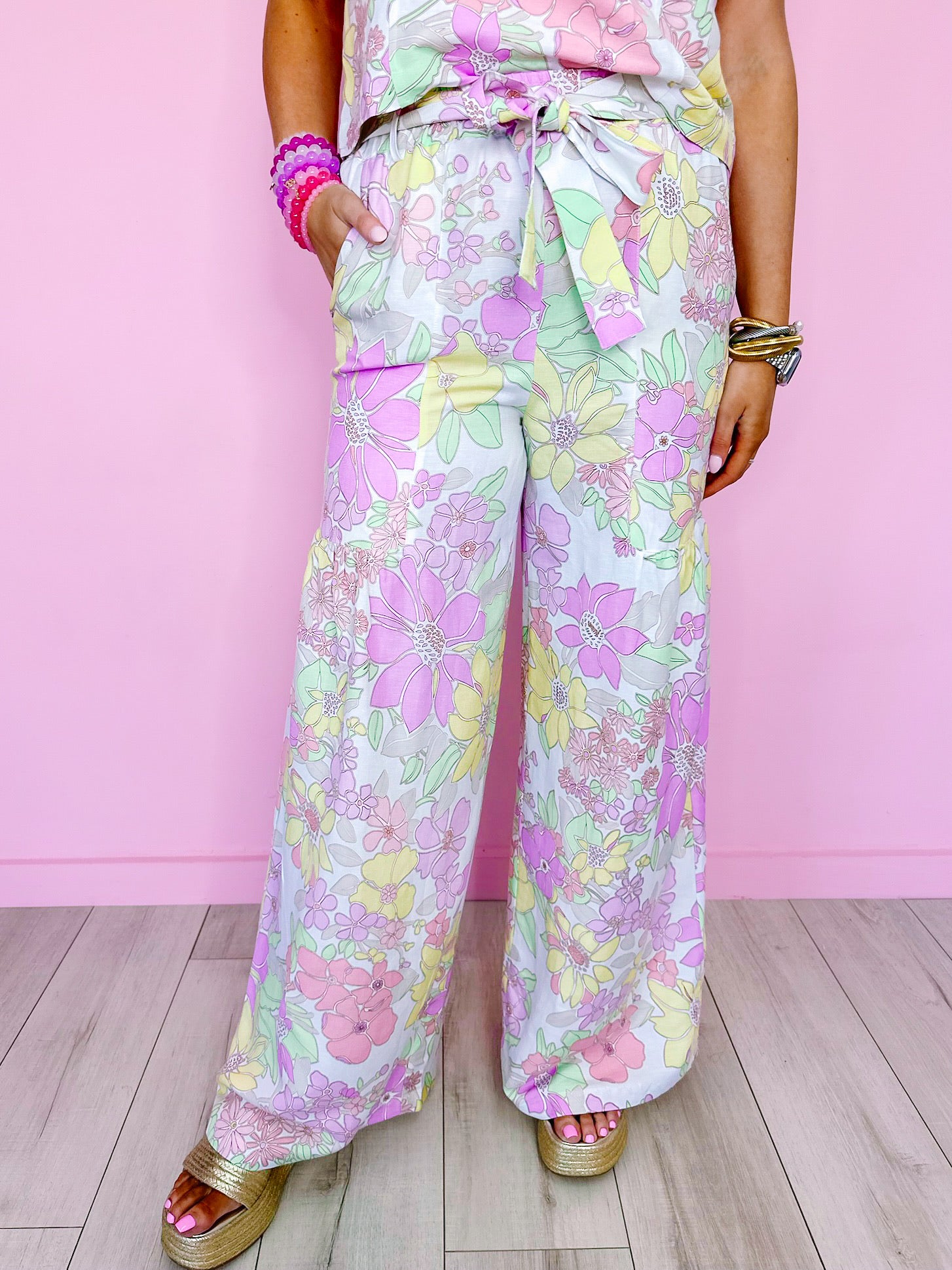 THE PROMISE OF SPRING FLORAL WIDE LEG PANTS