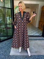 HAVE GRACE IN ALL THINGS GEOMETRIC OGEE FLORAL MIDI DRESS - BLACK