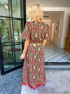 DAYS GONE BY DIAMOND FRINGE MAXI DRESS - BROWN/GREEN