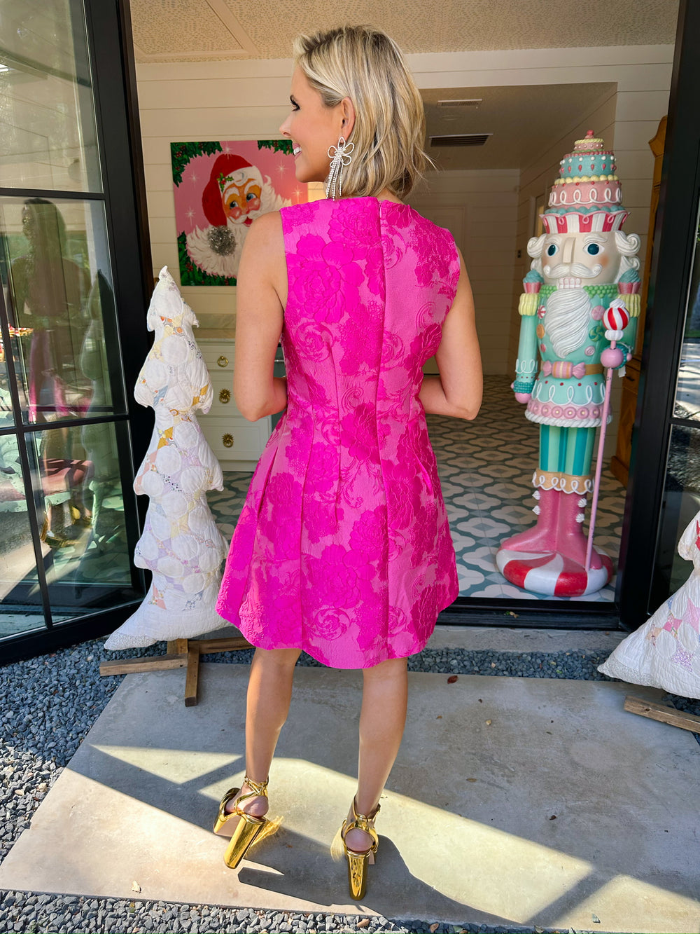 FANCY FLORALS JACQUARD DRESS - PINK