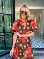 PICKED JUST FOR YOU FLORAL POLKA DOT MIDI SKIRT SET - BROWN/GREEN