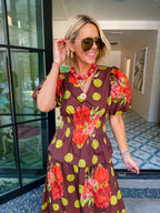 PICKED JUST FOR YOU FLORAL POLKA DOT MIDI SKIRT SET - BROWN/GREEN