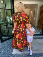 PICKED JUST FOR YOU FLORAL POLKA DOT MIDI SKIRT SET - BROWN/GREEN