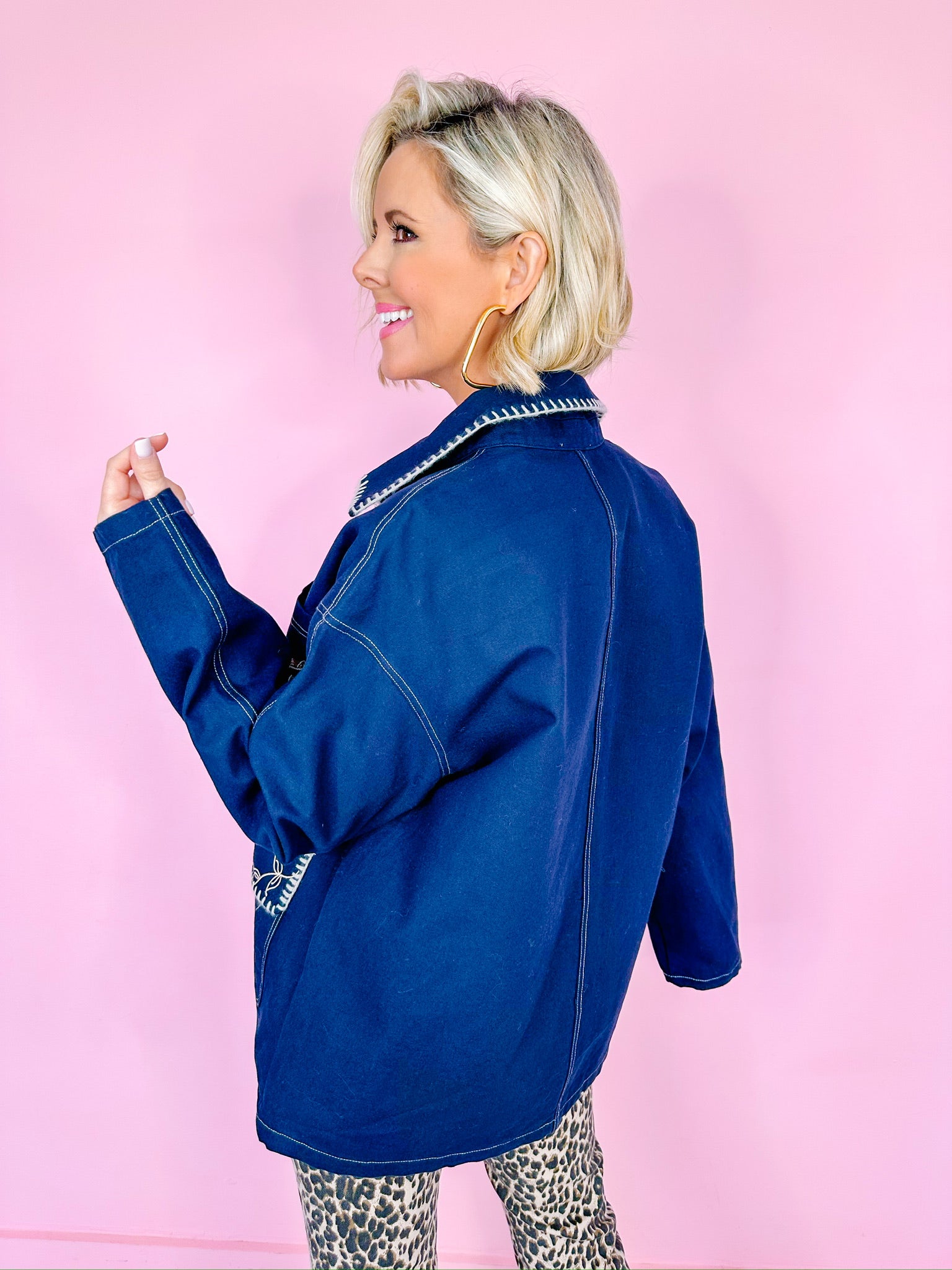 SADDLE UP STITCH TRIM JACKET - NAVY