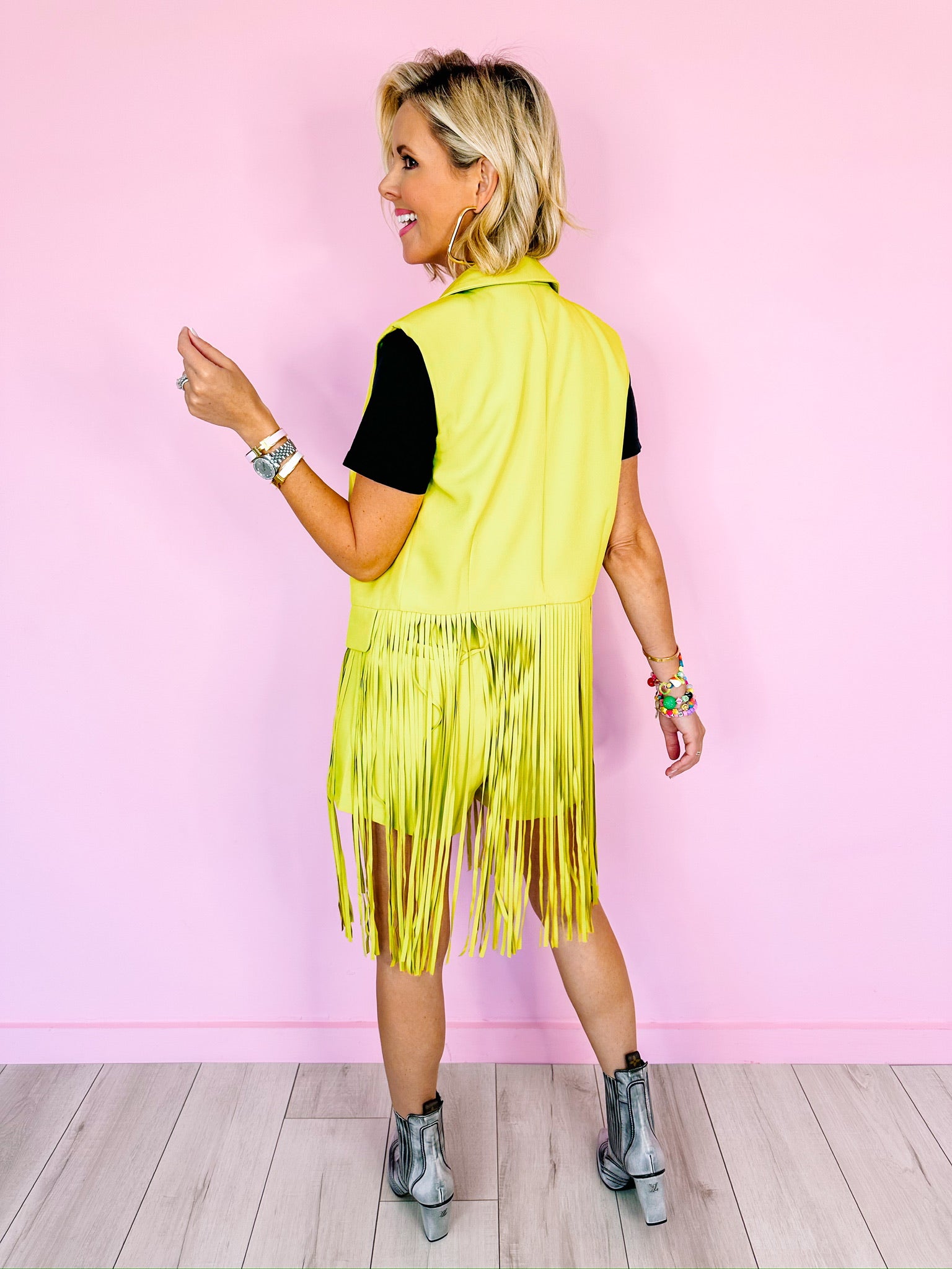 STOP & STARE FRINGE VEST - CHARTREUSE