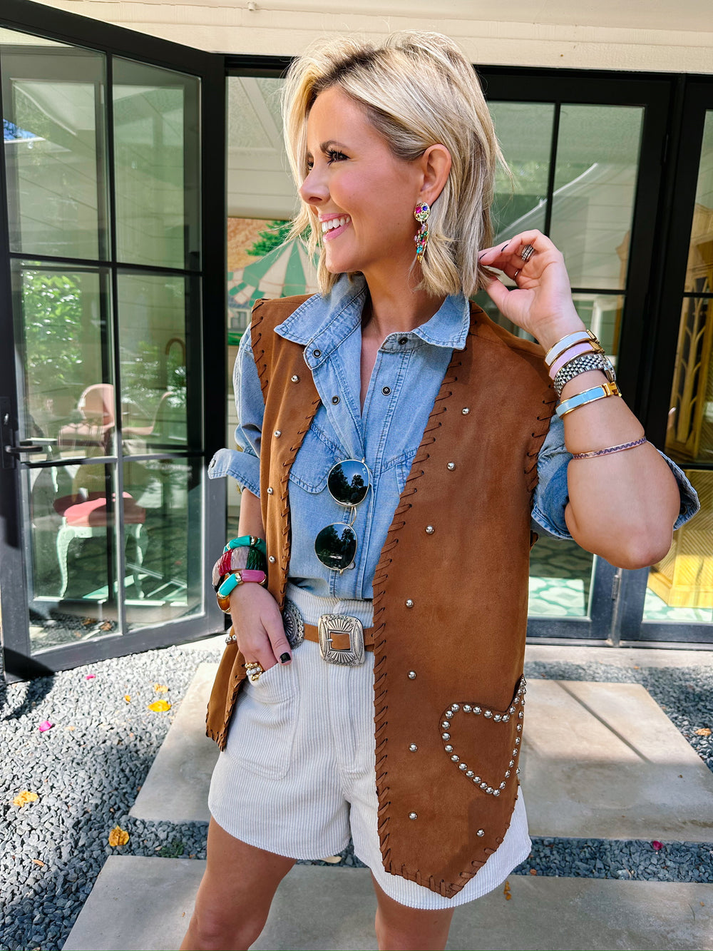 STOLE MY HEART WHIPSTITCH STUD VEST - BROWN