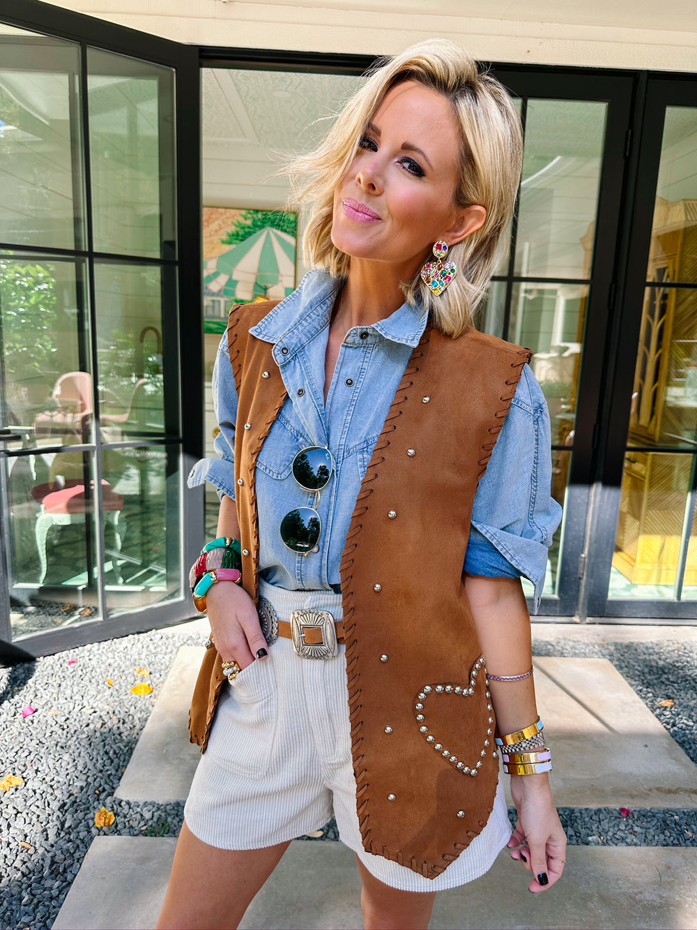 STOLE MY HEART WHIPSTITCH STUD VEST - BROWN