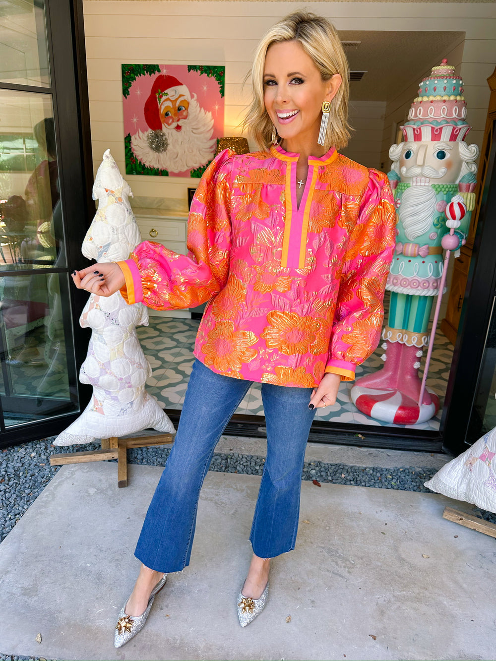 GILDED GLOW JACQUARD TOP - PINK