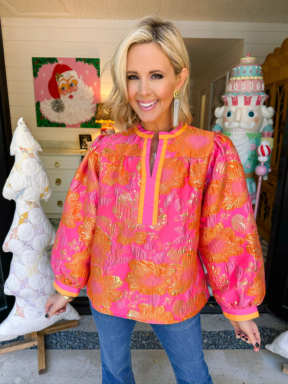 GILDED GLOW JACQUARD TOP - PINK