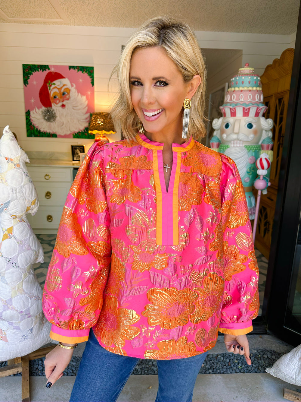 GILDED GLOW JACQUARD TOP - PINK