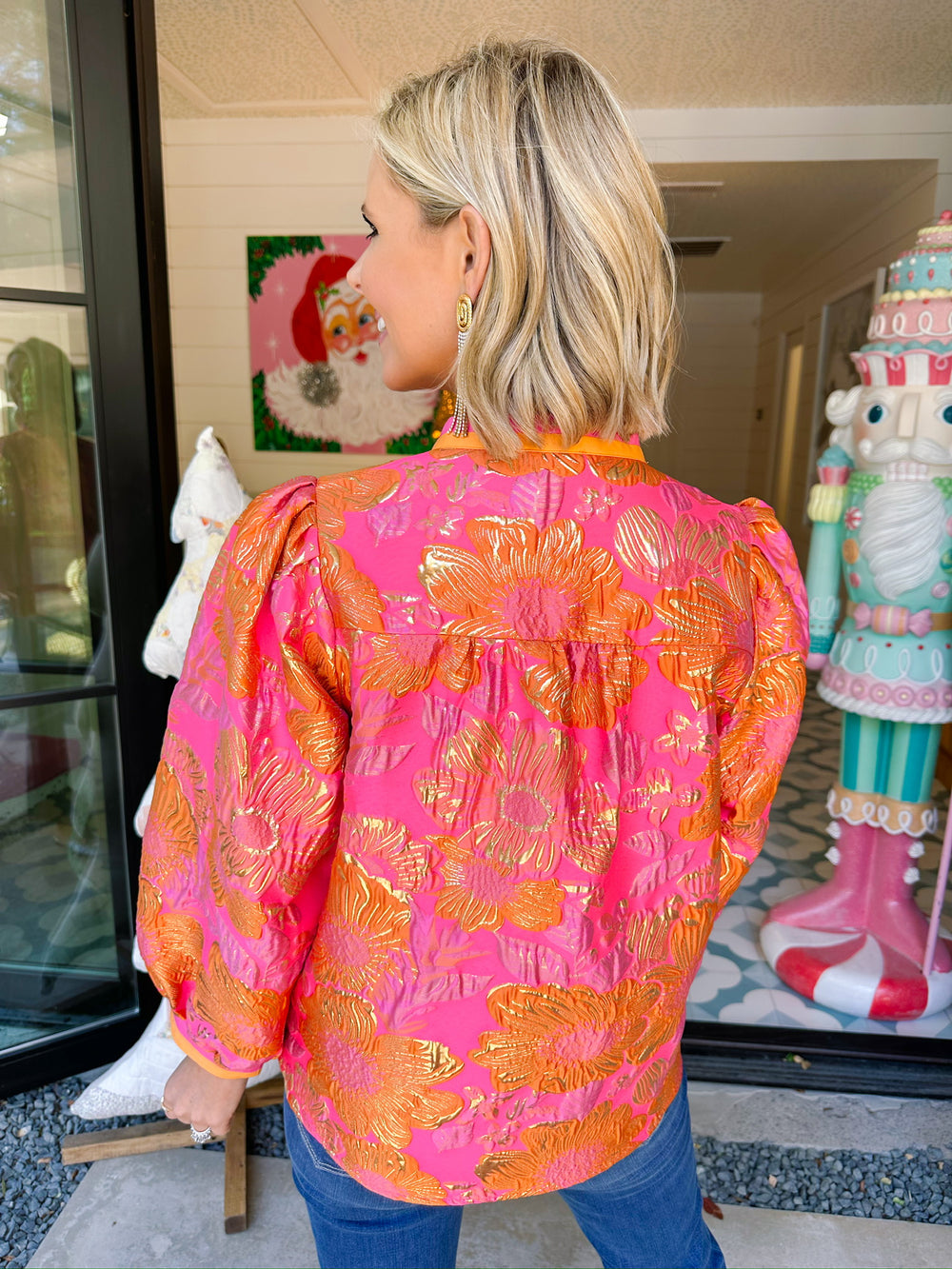 GILDED GLOW JACQUARD TOP - PINK