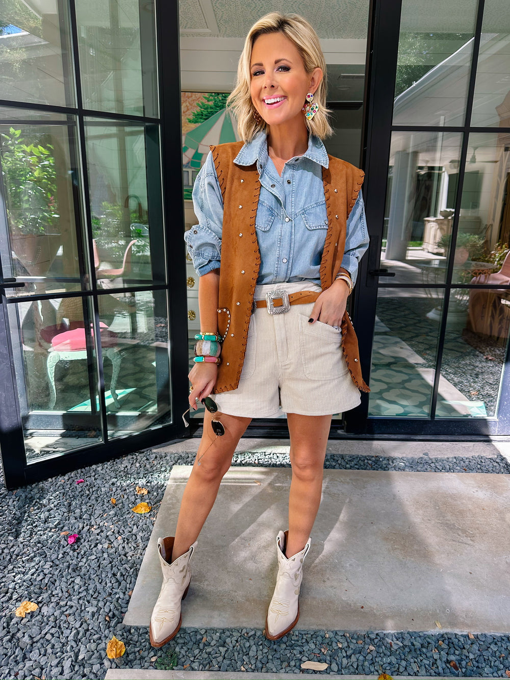 STOLE MY HEART WHIPSTITCH STUD VEST - BROWN