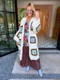 GEORGIA GRANNY SQUARE LONG CARDIGAN - WHITE