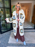 GEORGIA GRANNY SQUARE LONG CARDIGAN - WHITE