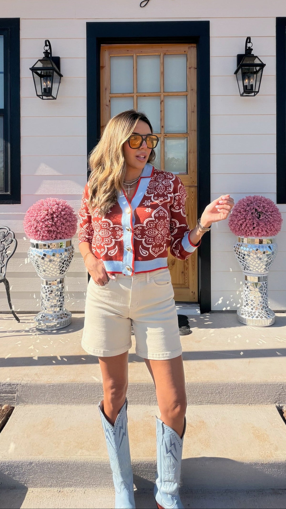 EXPECT THE UNEXPECTED GEOMETRIC PAISLEY CONTRAST TRIM CARDIGAN