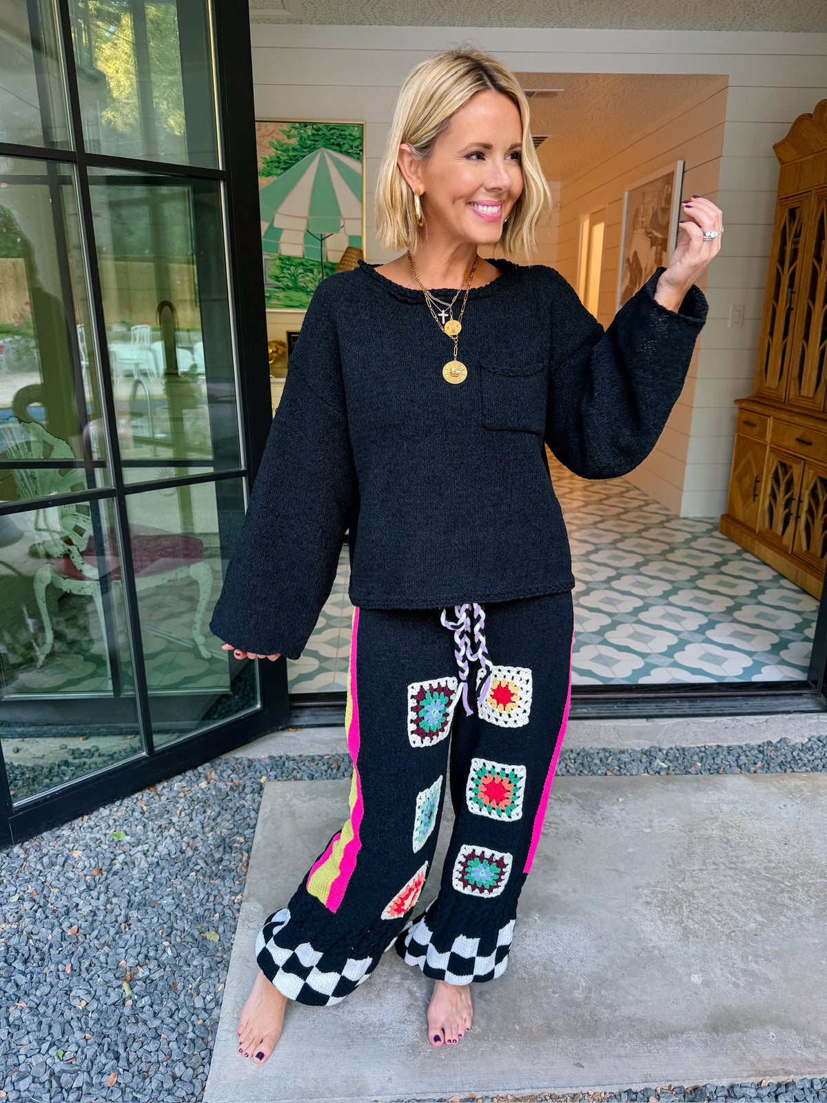 COME AS YOU ARE CROCHET PANT SET - BLACK