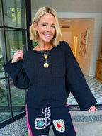 COME AS YOU ARE CROCHET PANT SET - BLACK