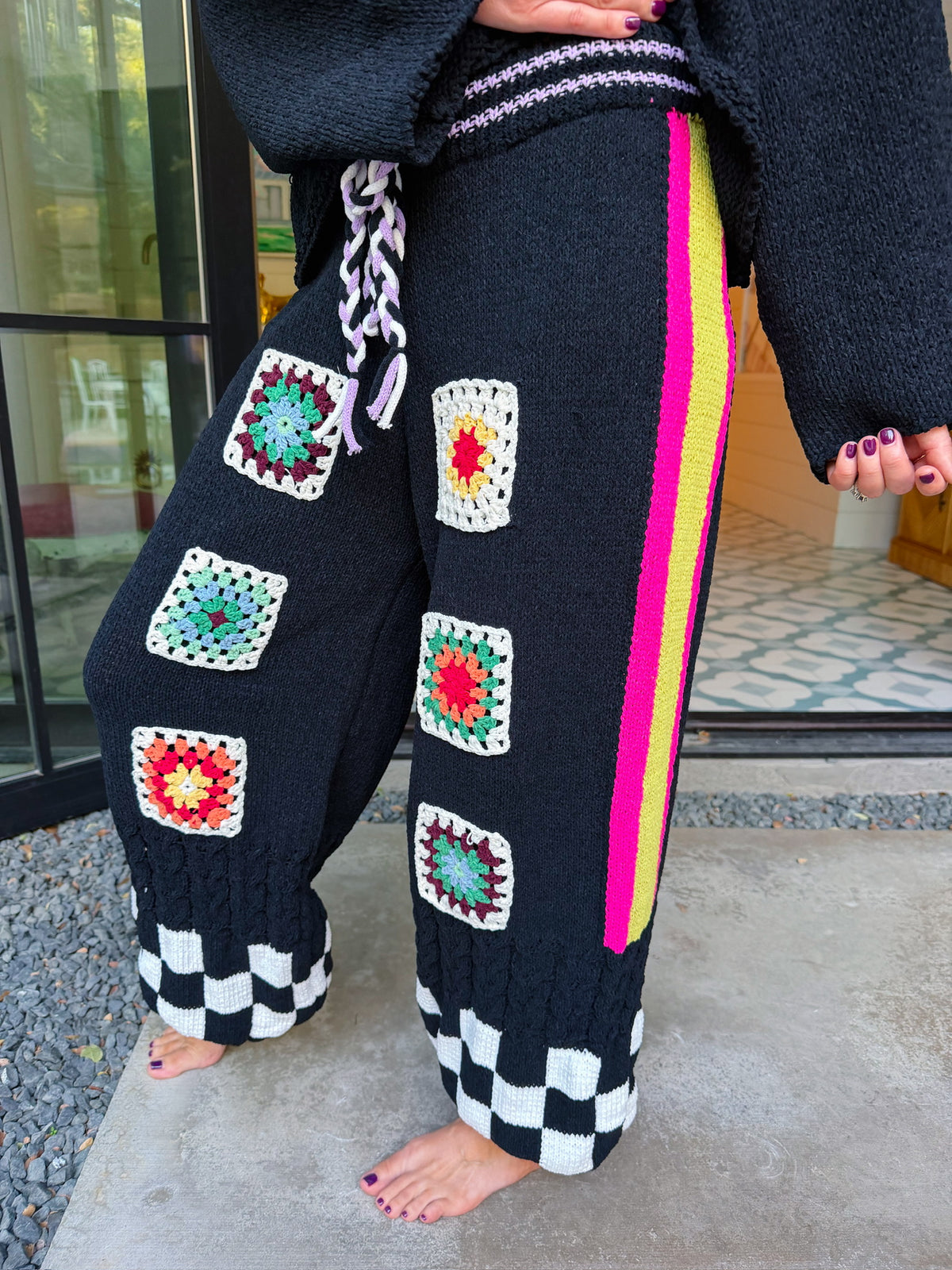 COME AS YOU ARE CROCHET PANT SET - BLACK