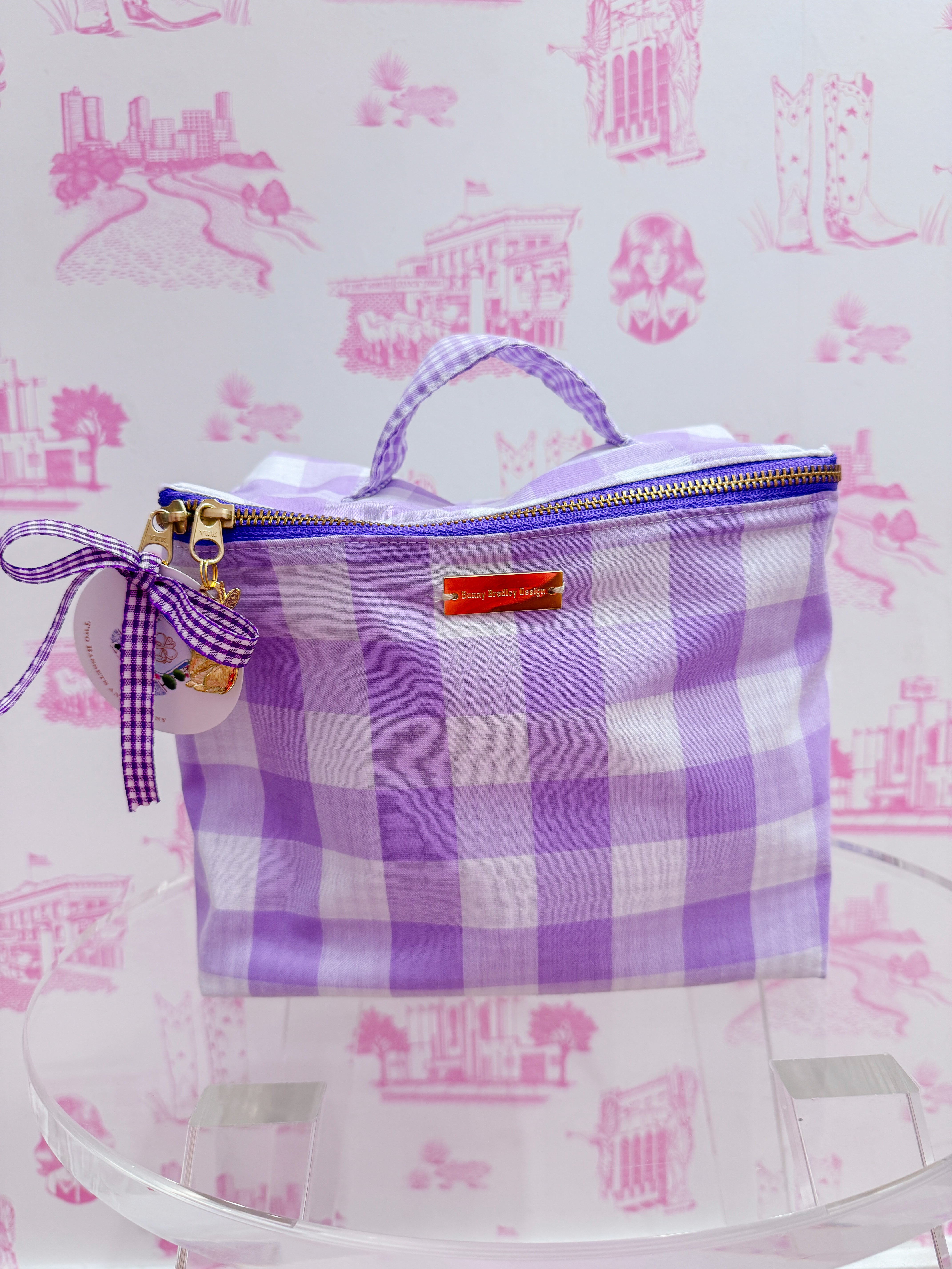 LOUISE TRAIN CASE BAG - LAVENDER GINGHAM