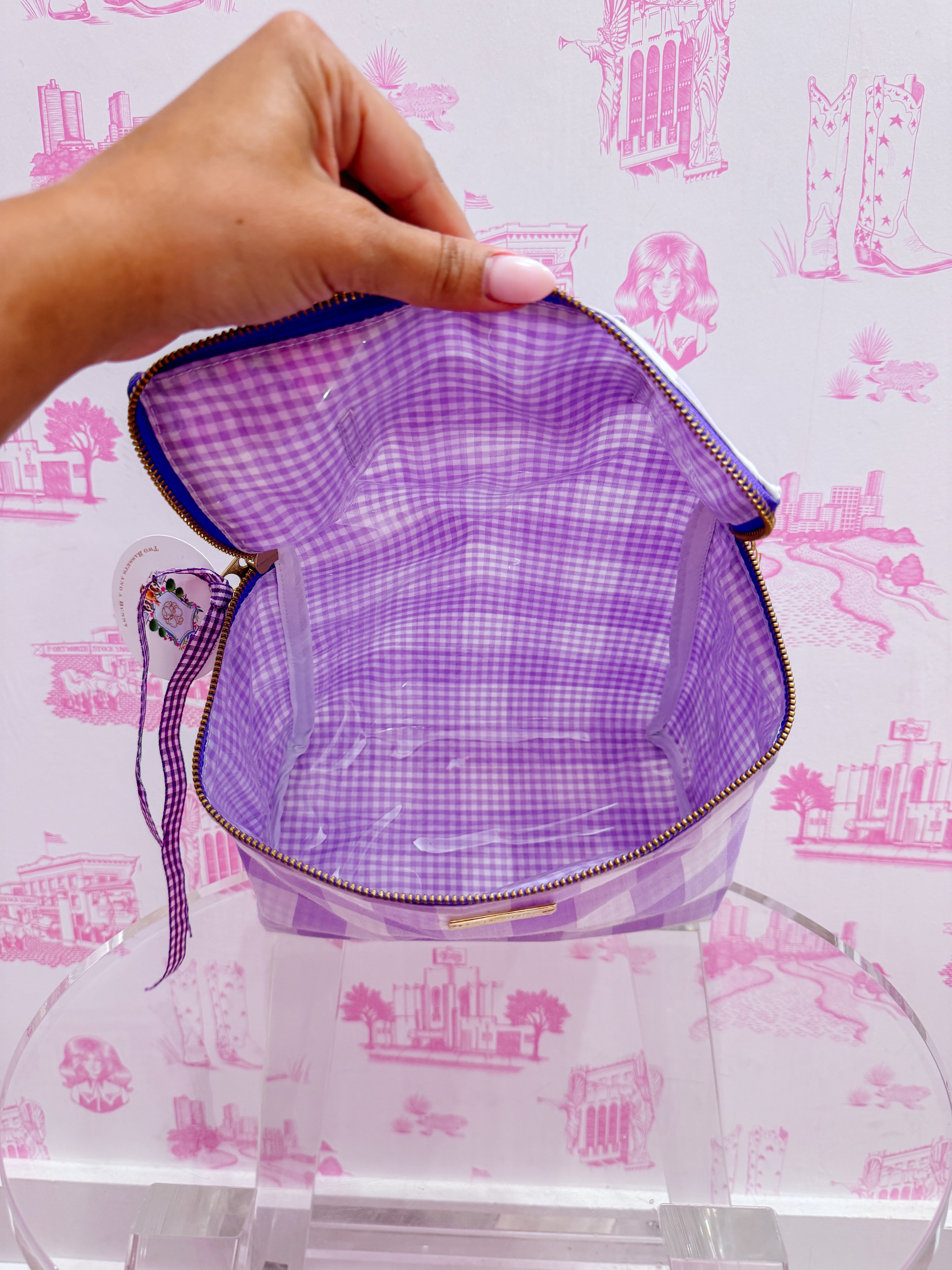 LOUISE TRAIN CASE BAG - LAVENDER GINGHAM