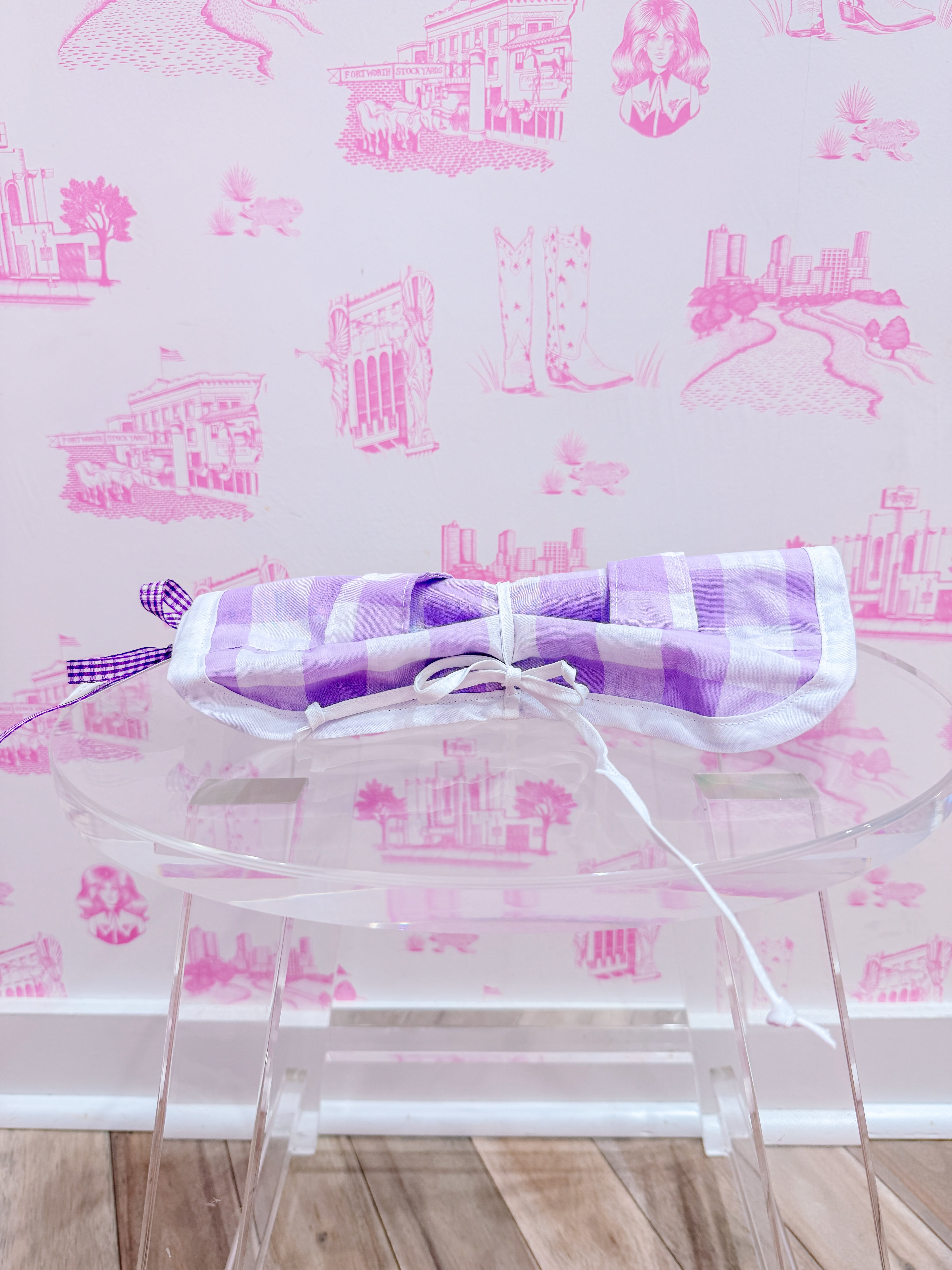 HATTIE LONG FOLD UP BAG - LAVENDER GINGHAM