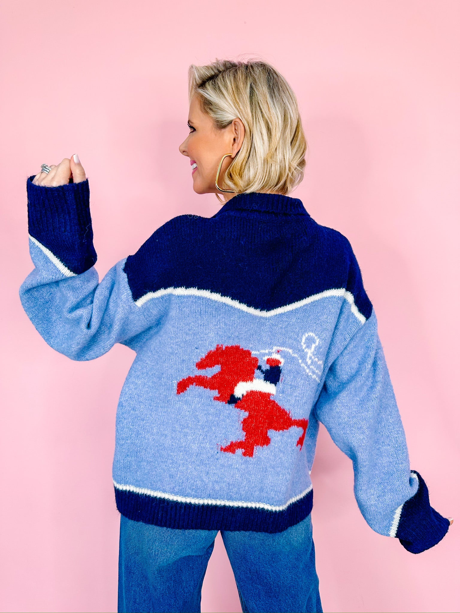 ROPING YOU IN SWEATER JACKET - BLUE