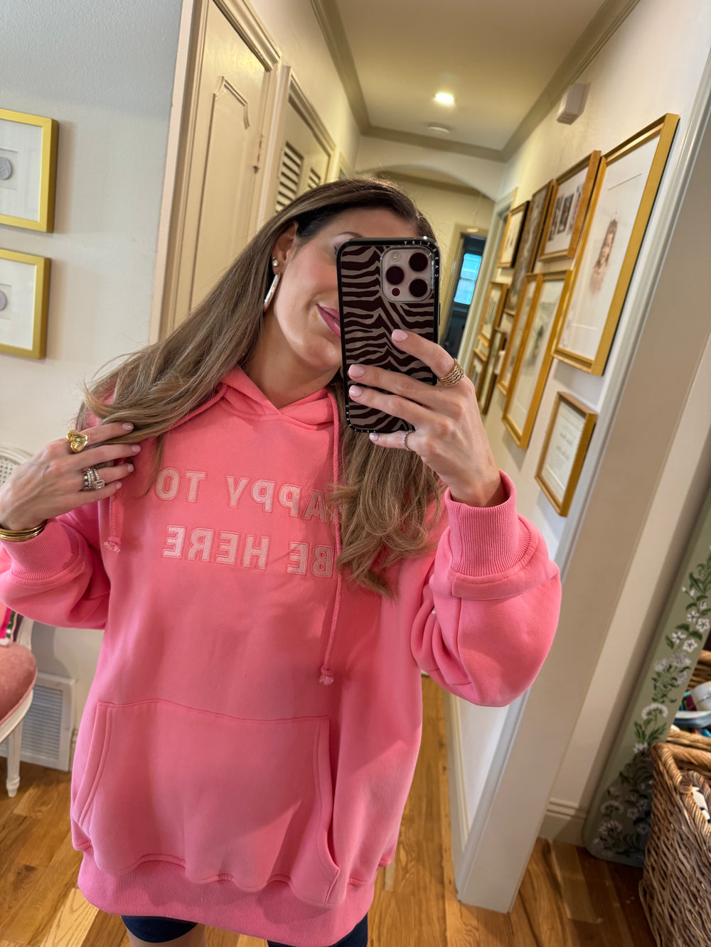 JUST HAPPY TO BE HERE HOODIE - PINK