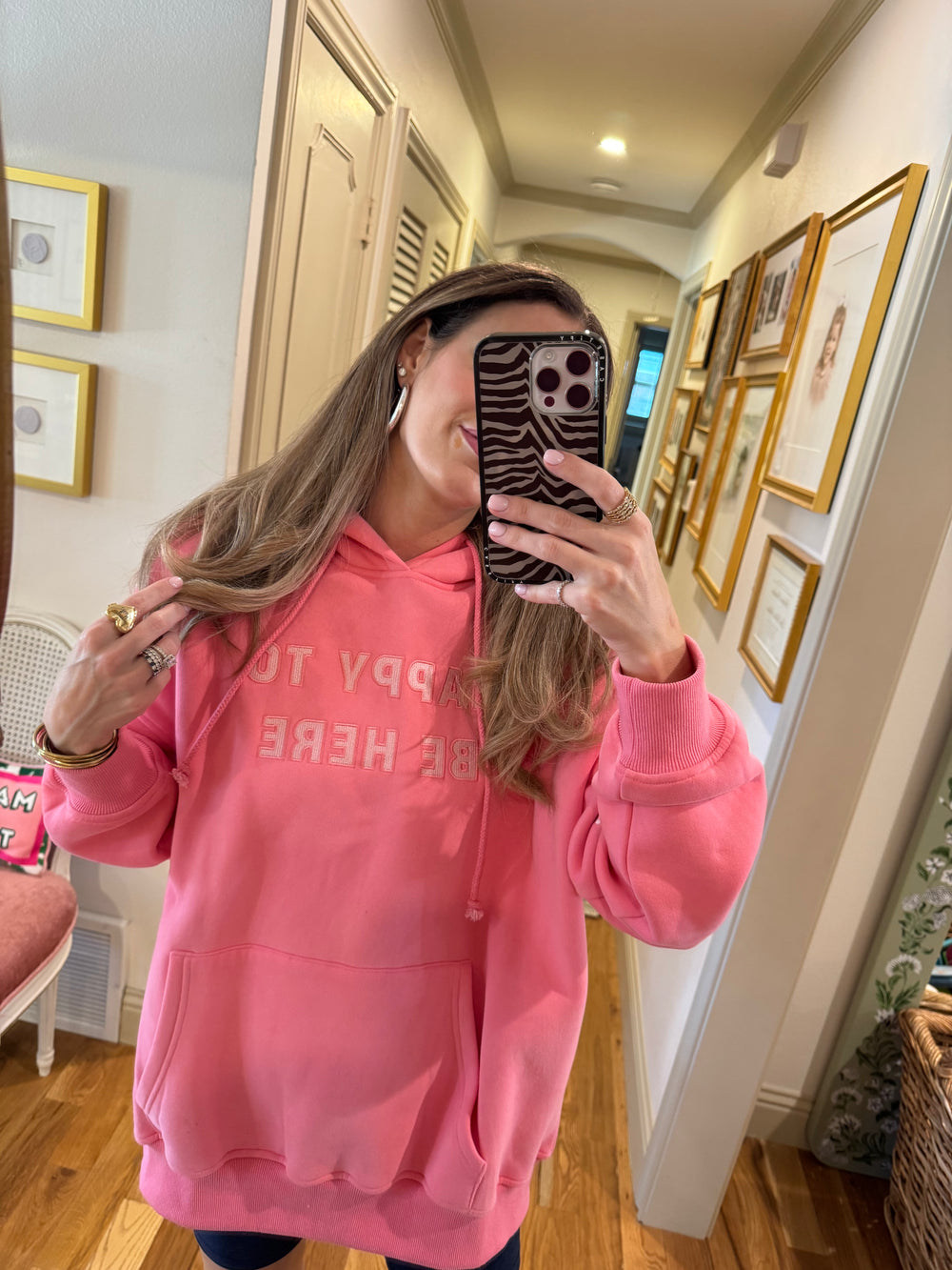 JUST HAPPY TO BE HERE HOODIE - PINK